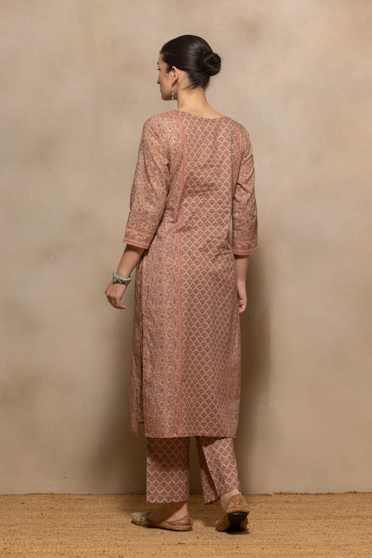 Brown Printed Kurta 3 Pcs Set