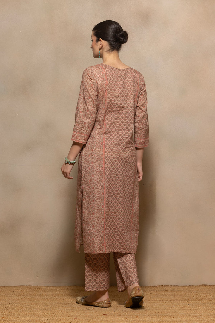 Brown Printed Kurta 3 Pcs Set