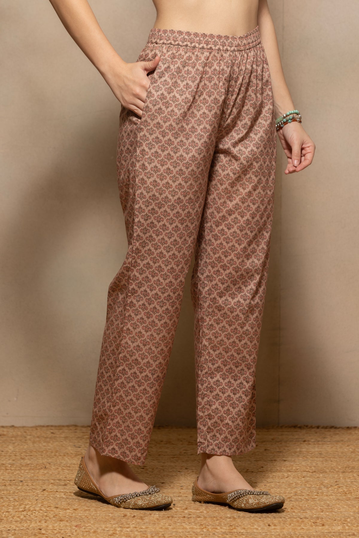 Brown Printed Kurta 3 Pcs Set