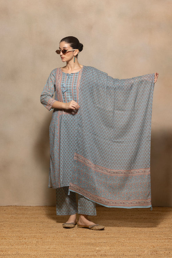 Blue Printed Kurta 2 Pcs Set