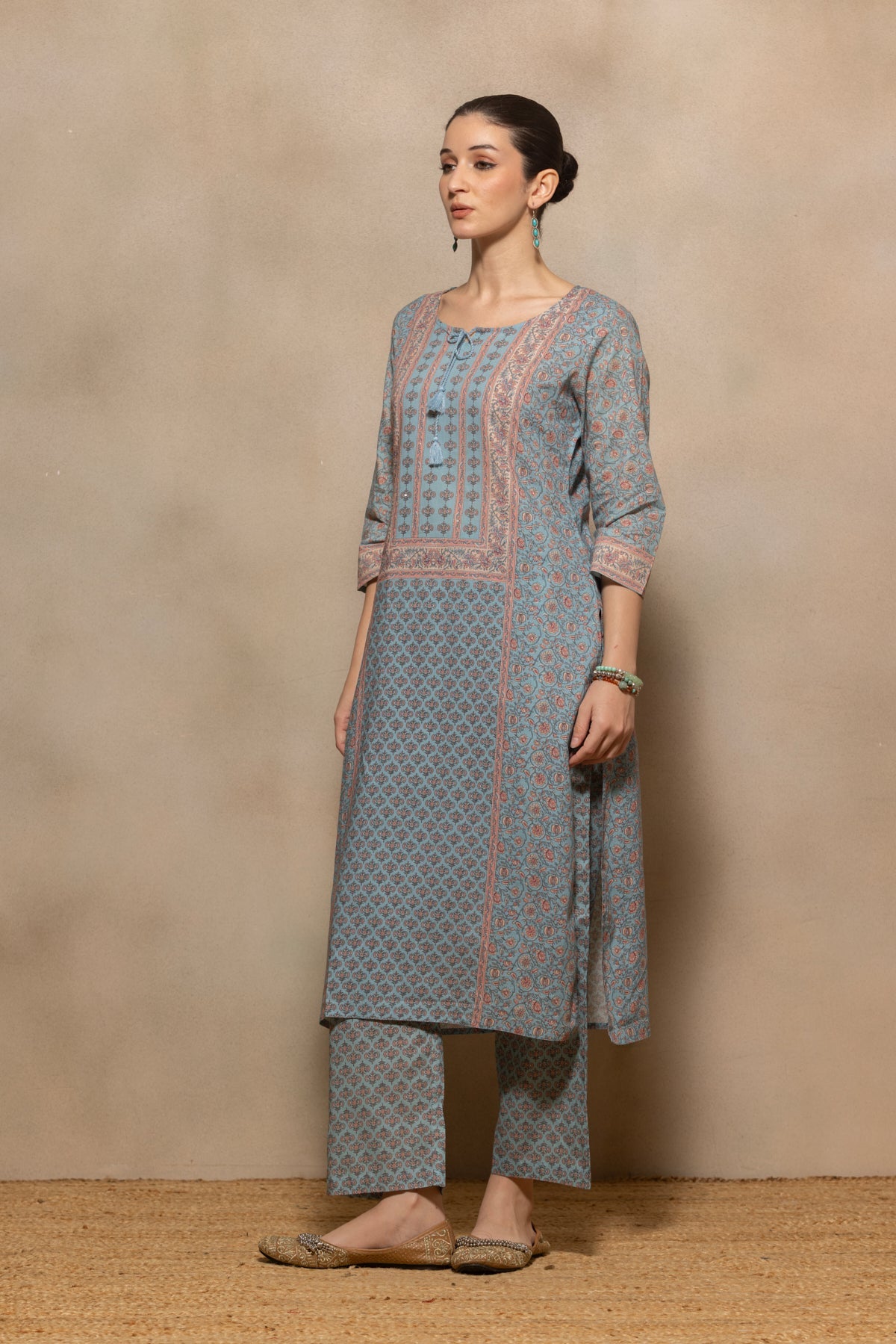 Blue Printed Kurta 2 Pcs Set