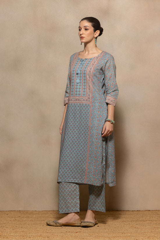 Blue Printed Kurta 2 Pcs Set