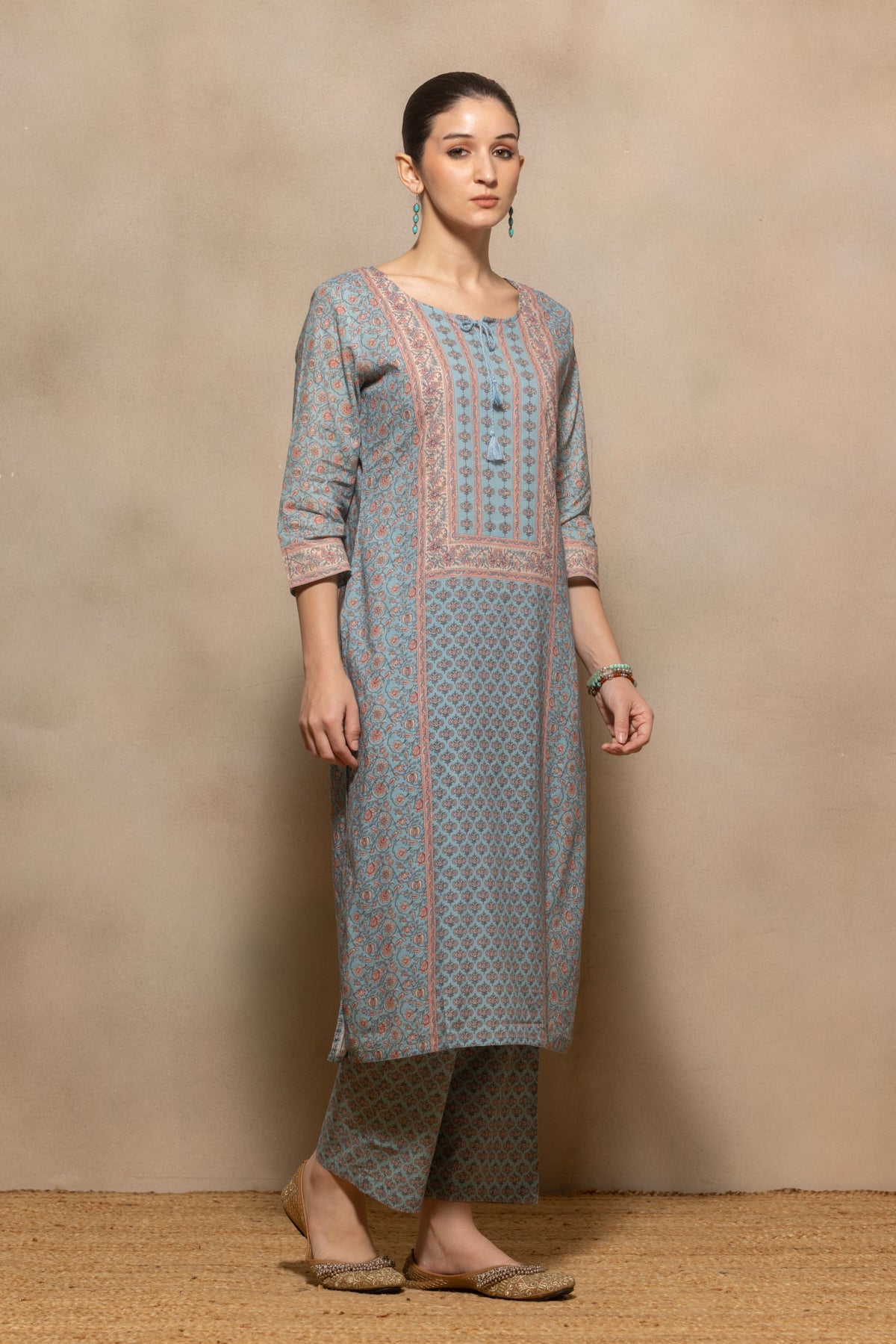 Blue Printed Kurta 2 Pcs Set