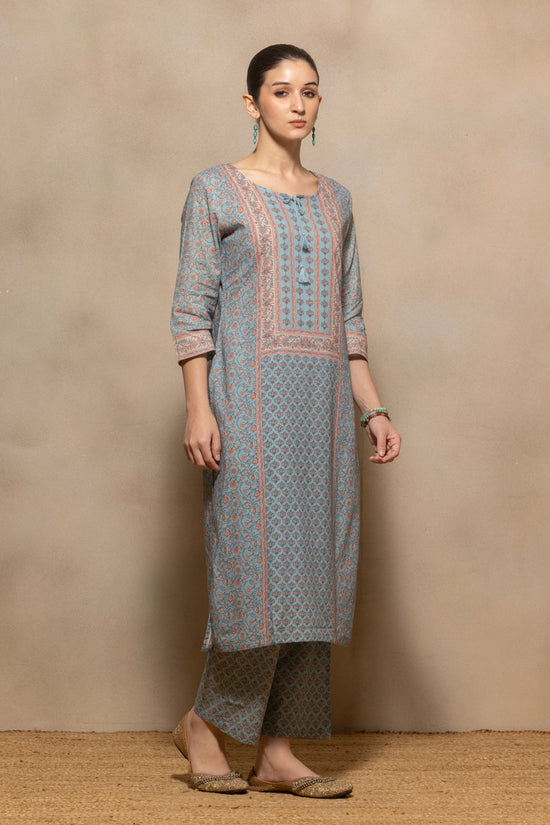 Blue Printed Kurta 2 Pcs Set