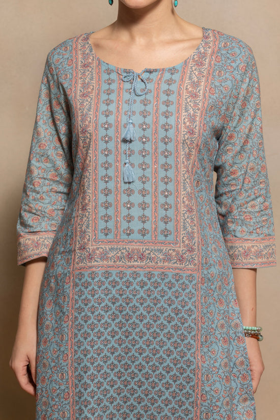Blue Printed Kurta 2 Pcs Set