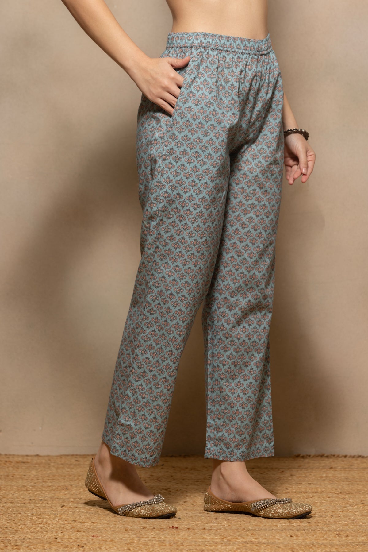 Blue Printed Kurta 2 Pcs Set