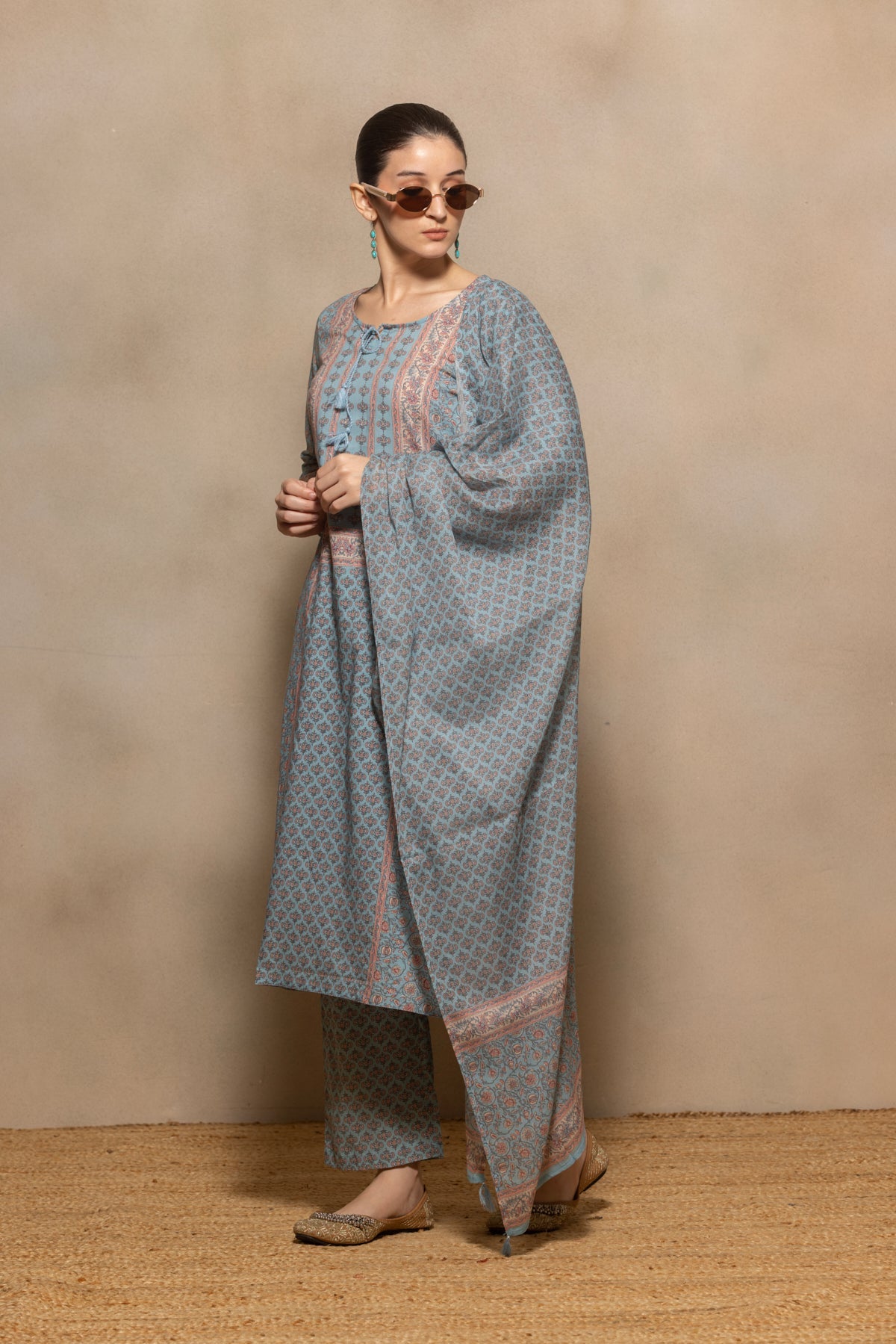 Blue Printed Kurta 2 Pcs Set