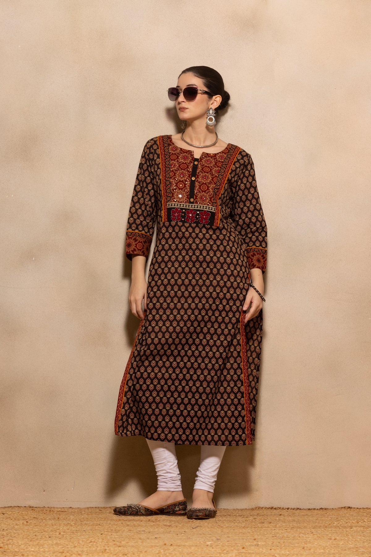 Brown Printed Kurta