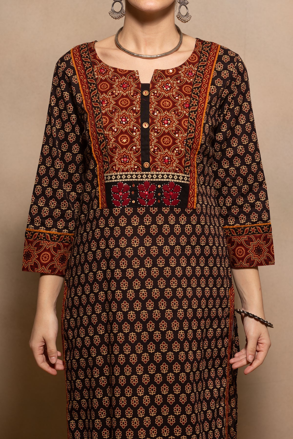 Brown Printed Kurta