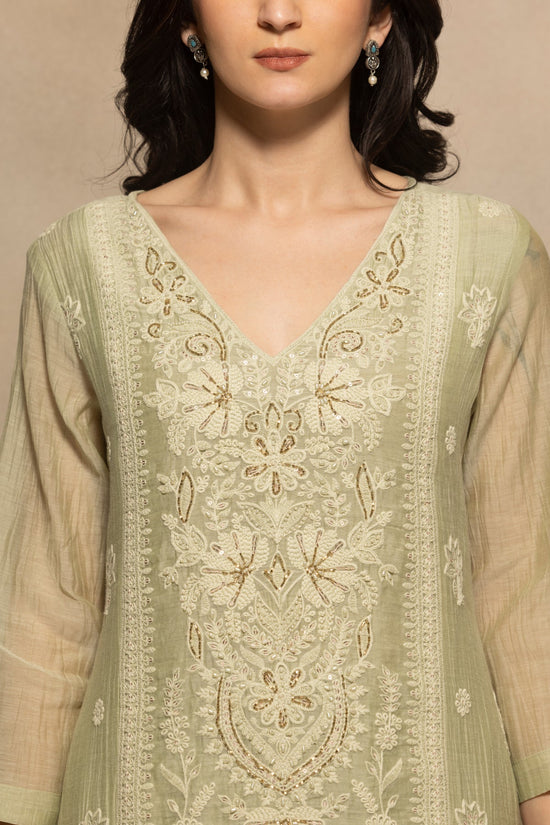 Green Stone Embroidered Kurta 3 Pcs Set