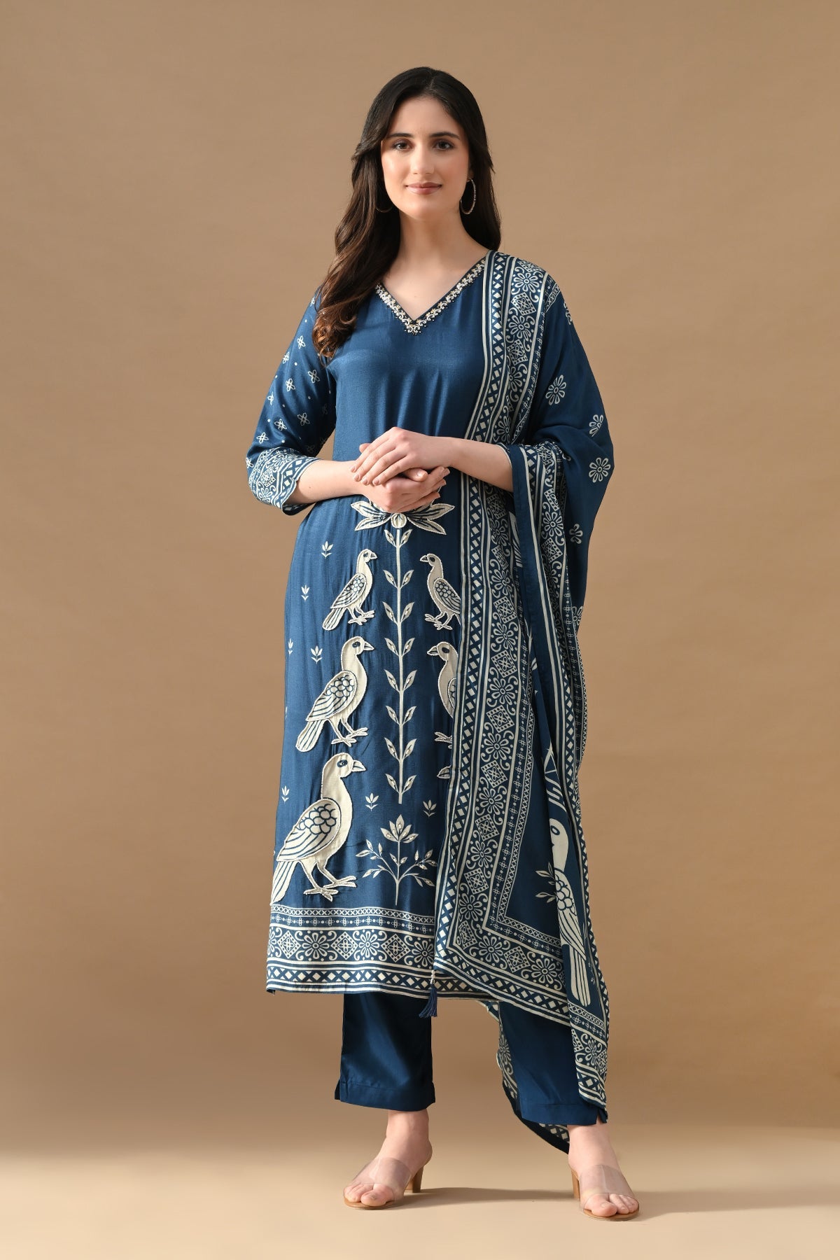 Blue Stone Embellished Kurta 3 Pcs Set