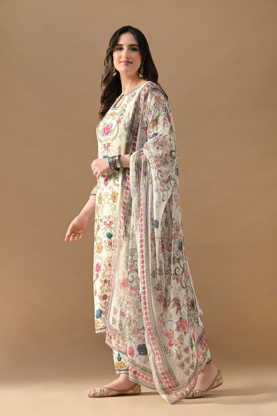 Cream Stone Embellished Kurta 3 Pcs Set