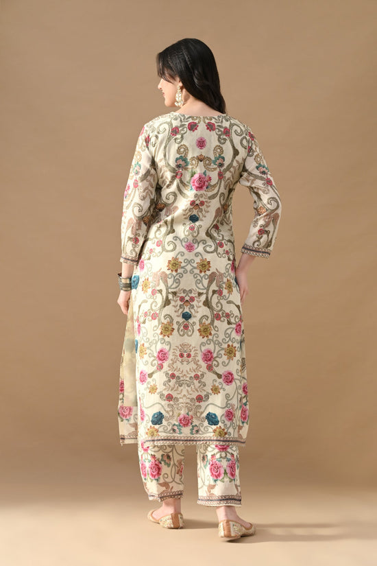 Cream Stone Embellished Kurta 3 Pcs Set