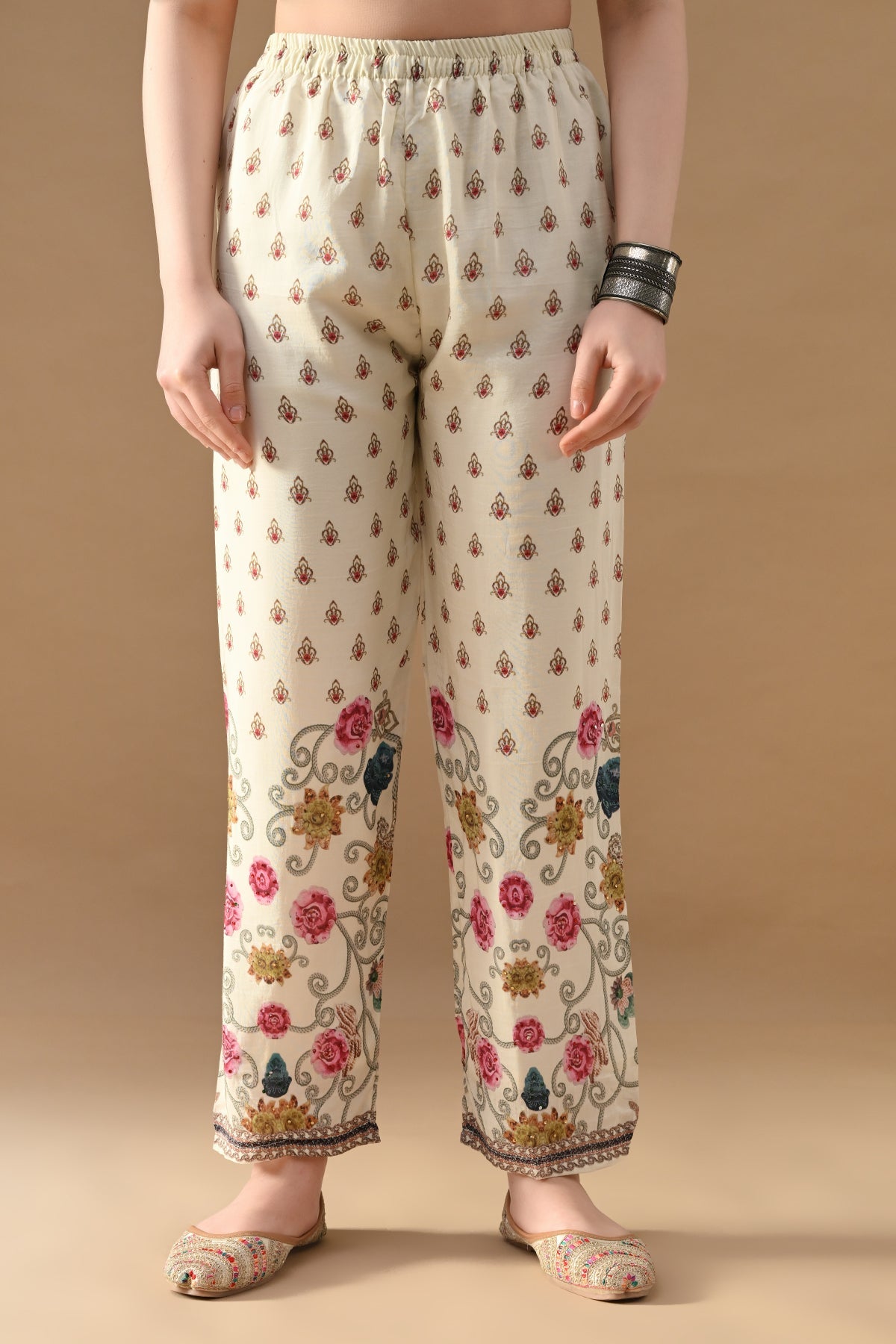 Cream Stone Embellished Kurta 3 Pcs Set