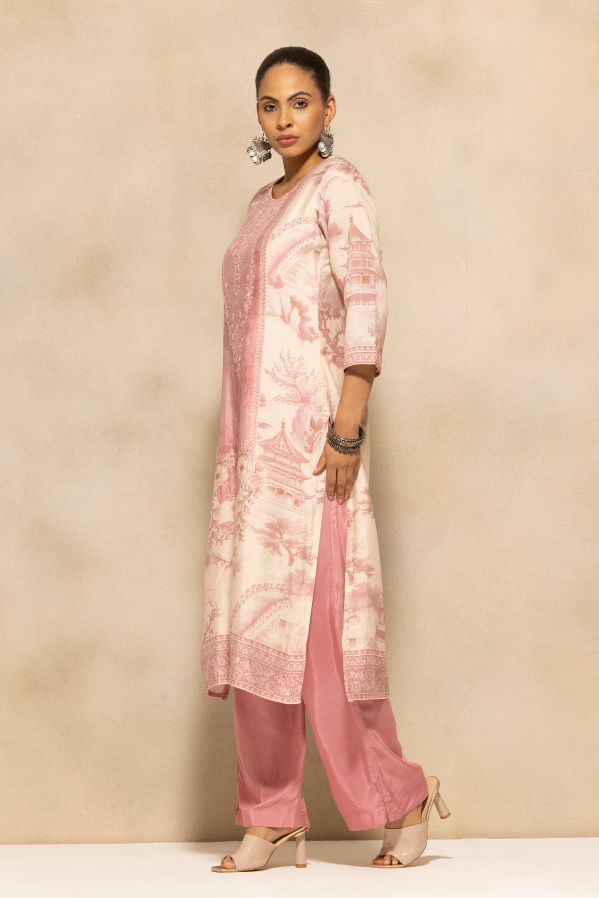Pink Printed Kurta 3 Pcs Set