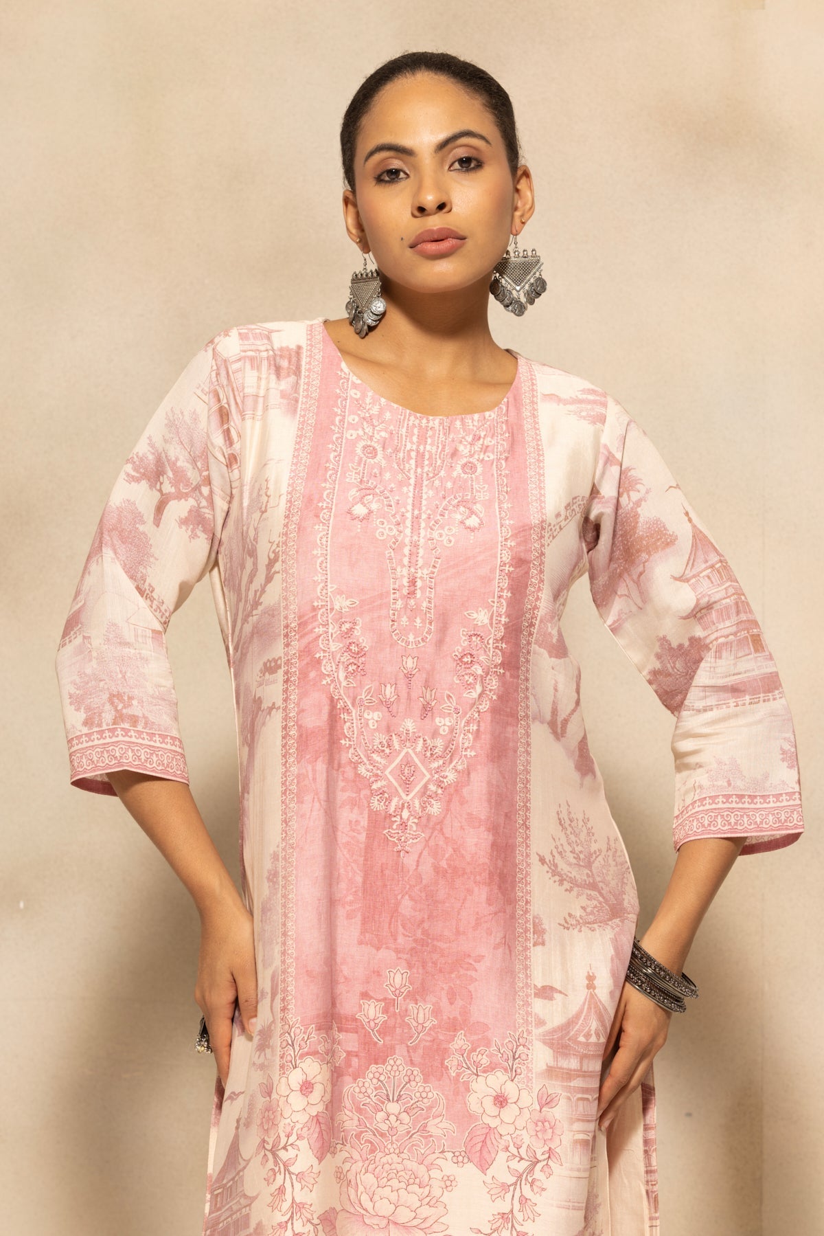 Pink Printed Kurta 3 Pcs Set