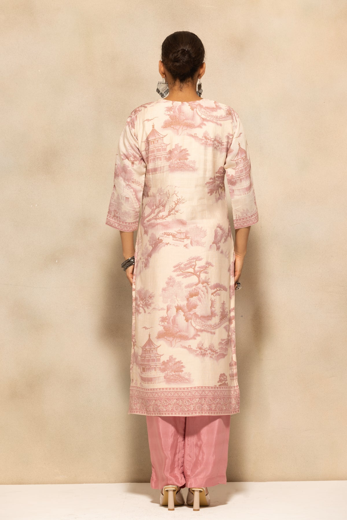 Pink Printed Kurta 3 Pcs Set