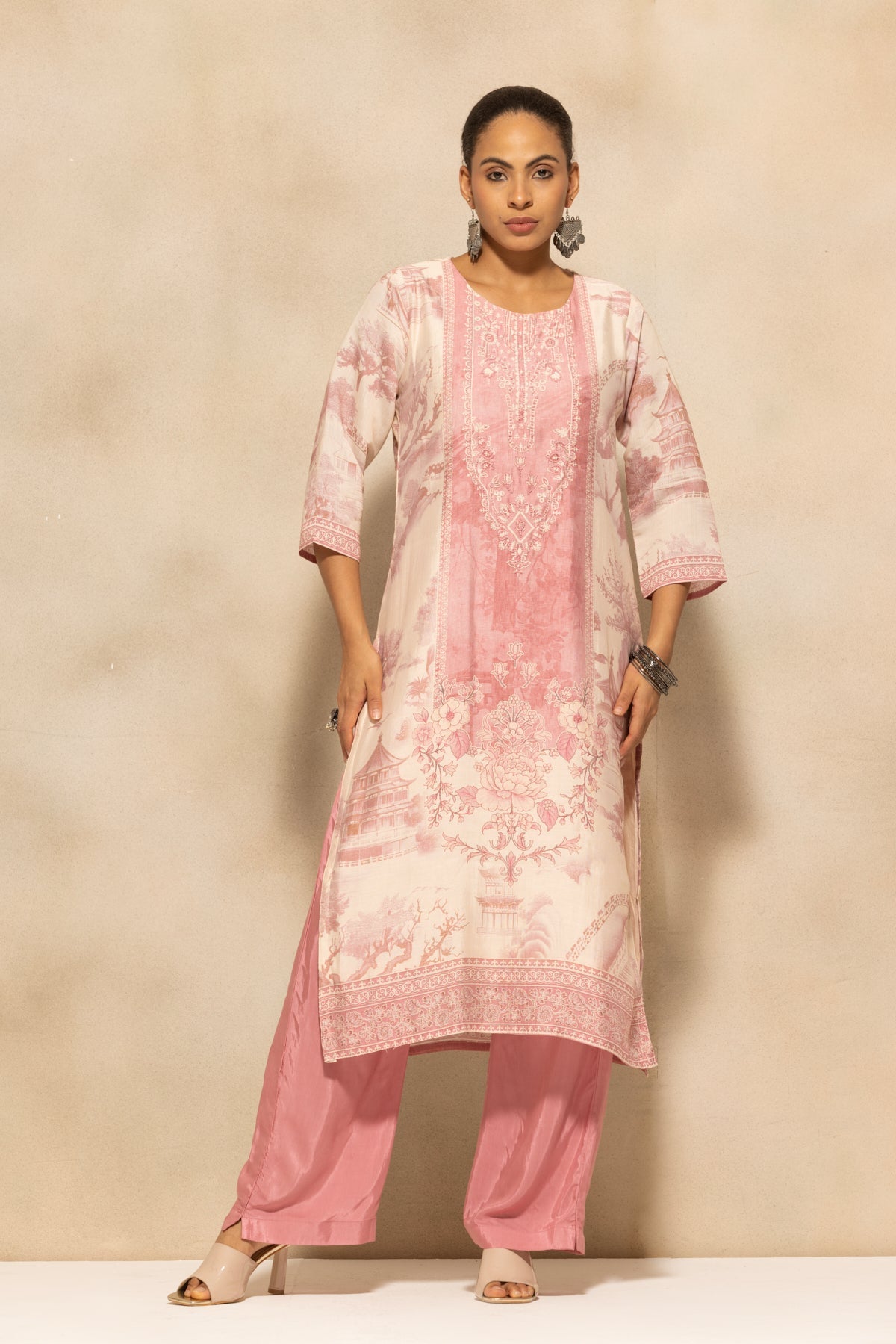 Pink Printed Kurta 3 Pcs Set