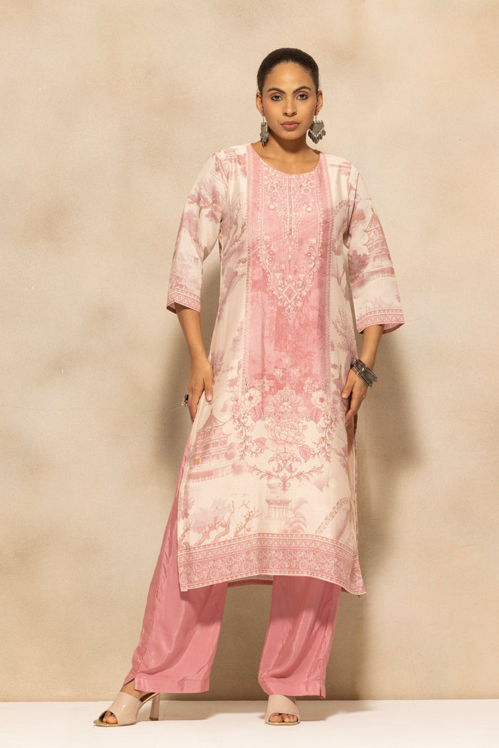 Pink Printed Kurta 3 Pcs Set