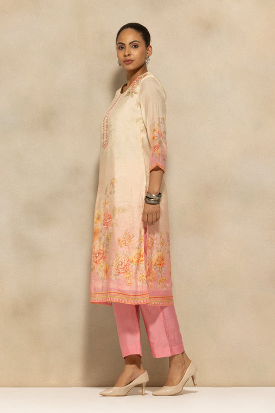 Cream Floral Printed Kurta 3 Pcs Set