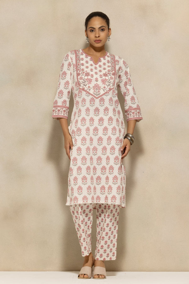 Cream Floral Printed Kurta 2 Pcs Set