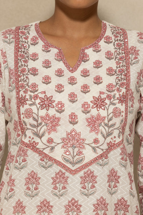 Cream Floral Printed Kurta 2 Pcs Set