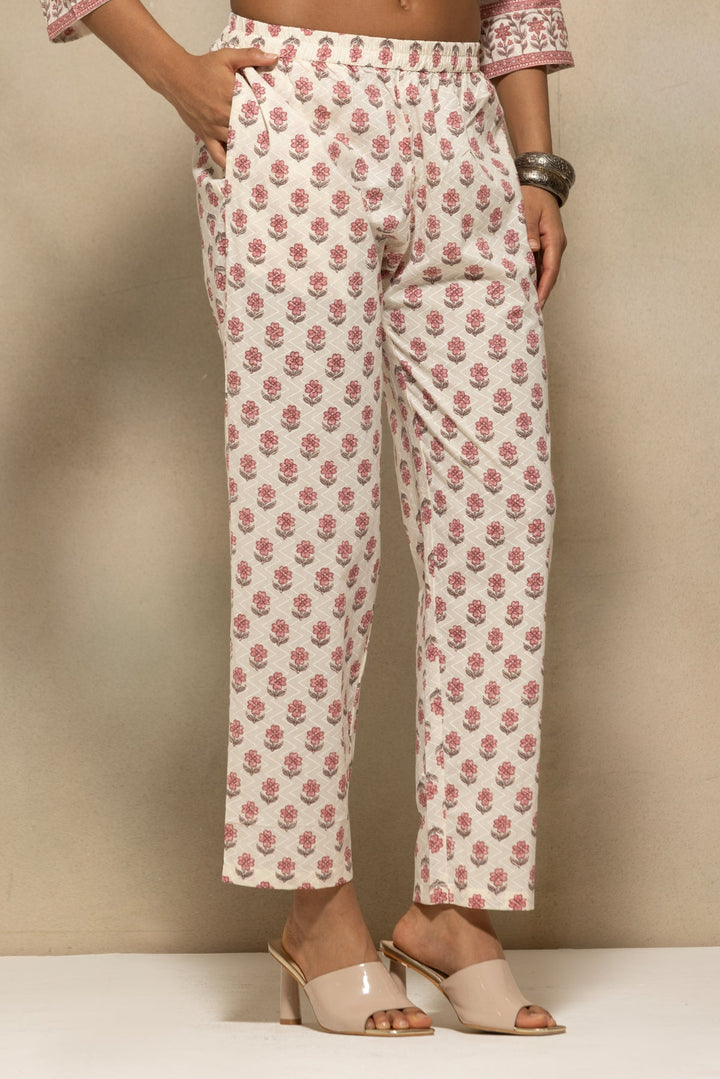 Cream Floral Printed Kurta 2 Pcs Set