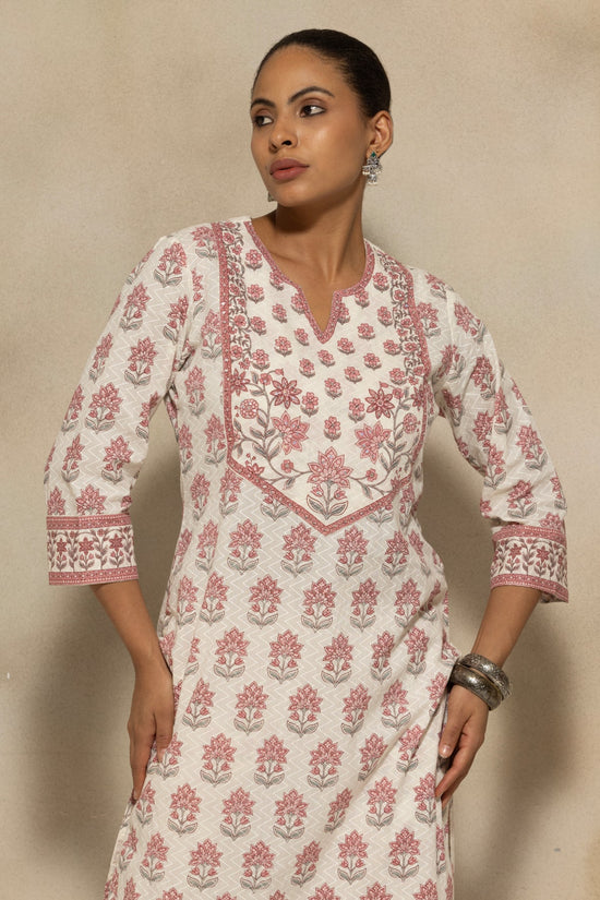 Cream Floral Printed Kurta 2 Pcs Set