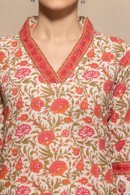 Cream Floral Printed Kurta 3 Pcs Set