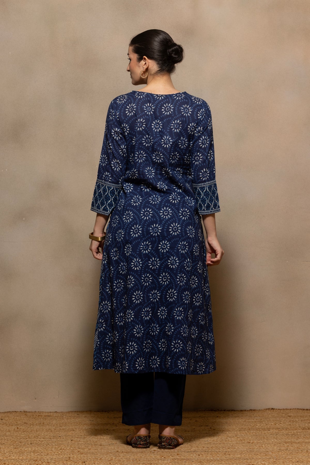 Blue Printed Flared Kurta 3 Pcs Set
