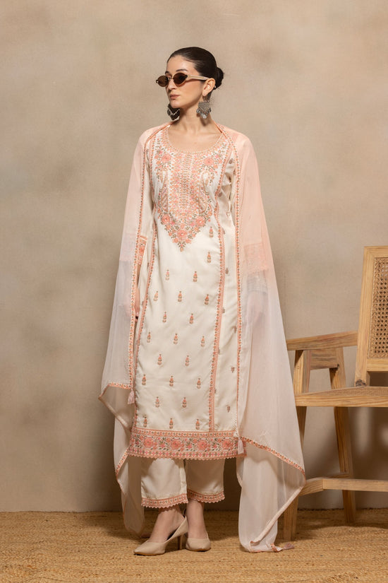 Cream Embroidered Kurta 3 Pcs Set