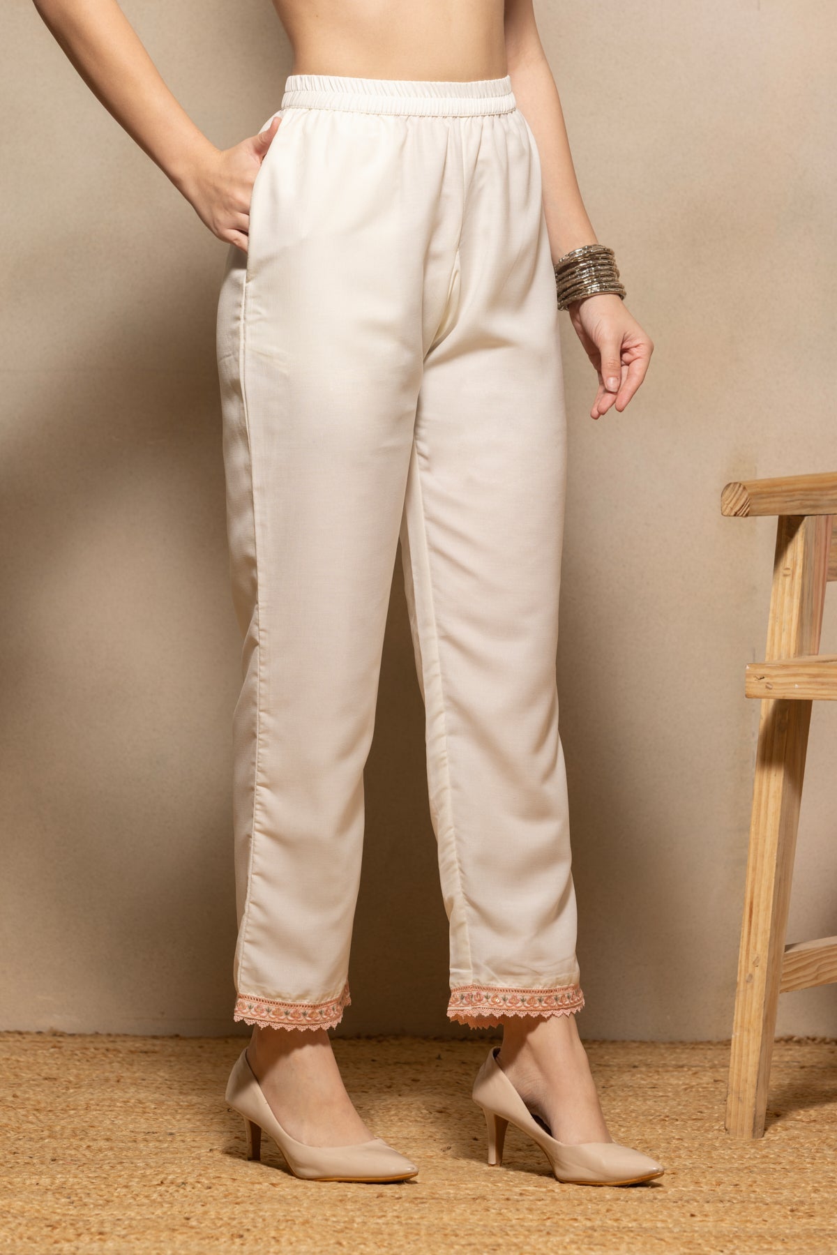 Cream Embroidered Kurta 3 Pcs Set