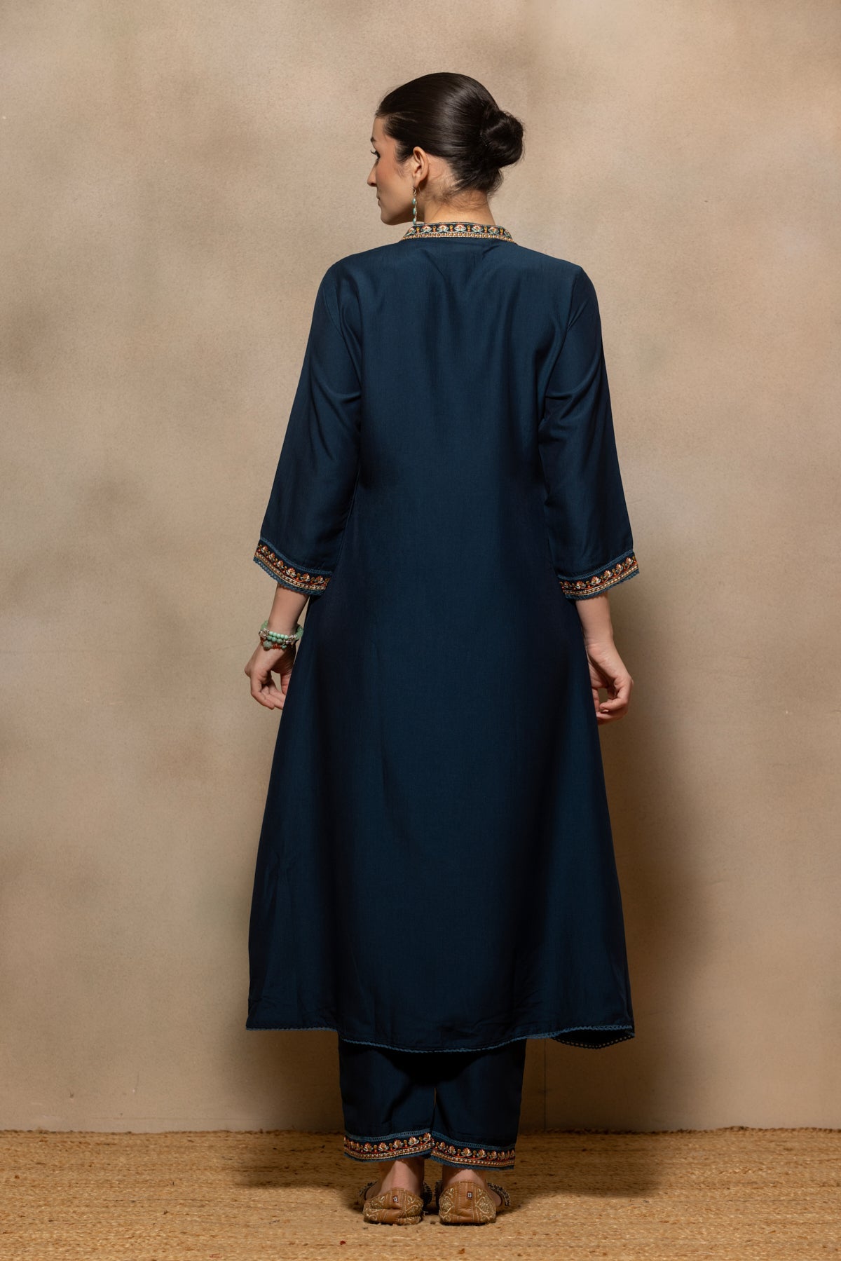 Teal Embroidered A-line Kurta 2 Pcs Set