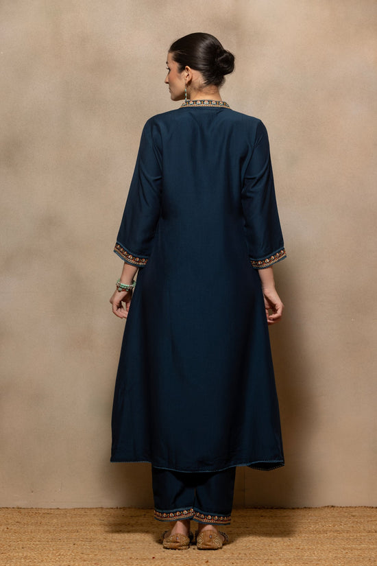 Teal Embroidered A-line Kurta 2 Pcs Set