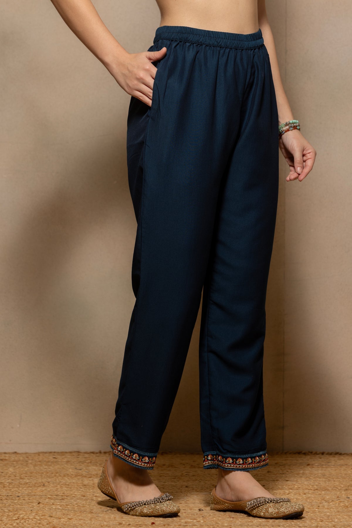 Teal Embroidered A-line Kurta 2 Pcs Set