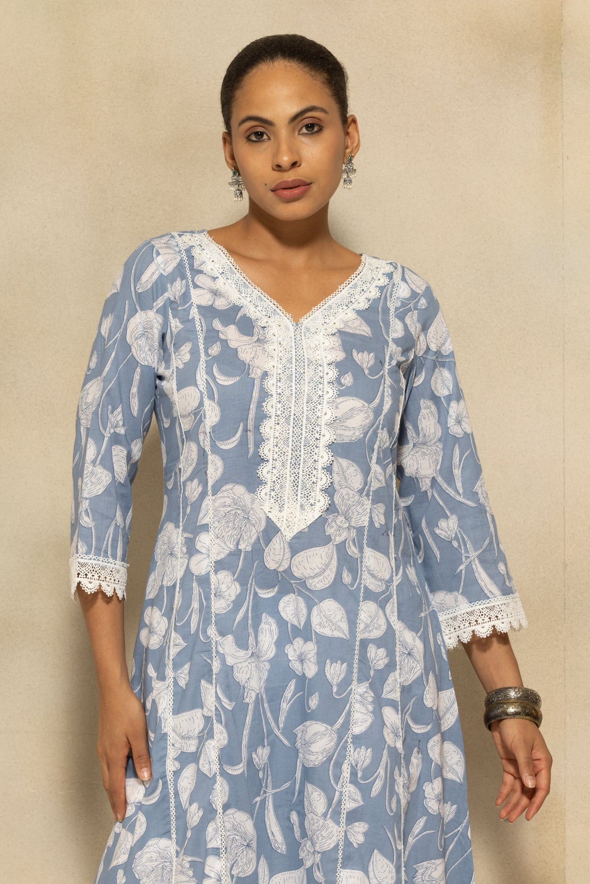 Blue Printed A-line Kurta 2 Pcs Set