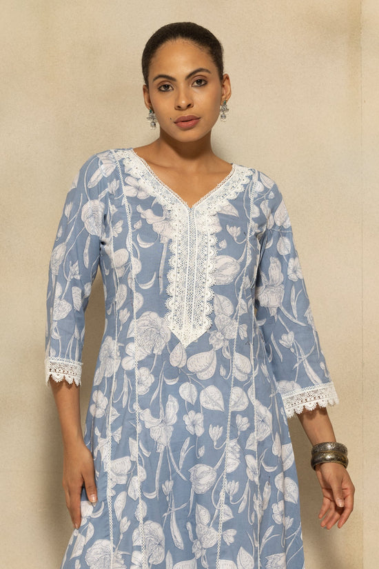Blue Printed A-line Kurta 2 Pcs Set