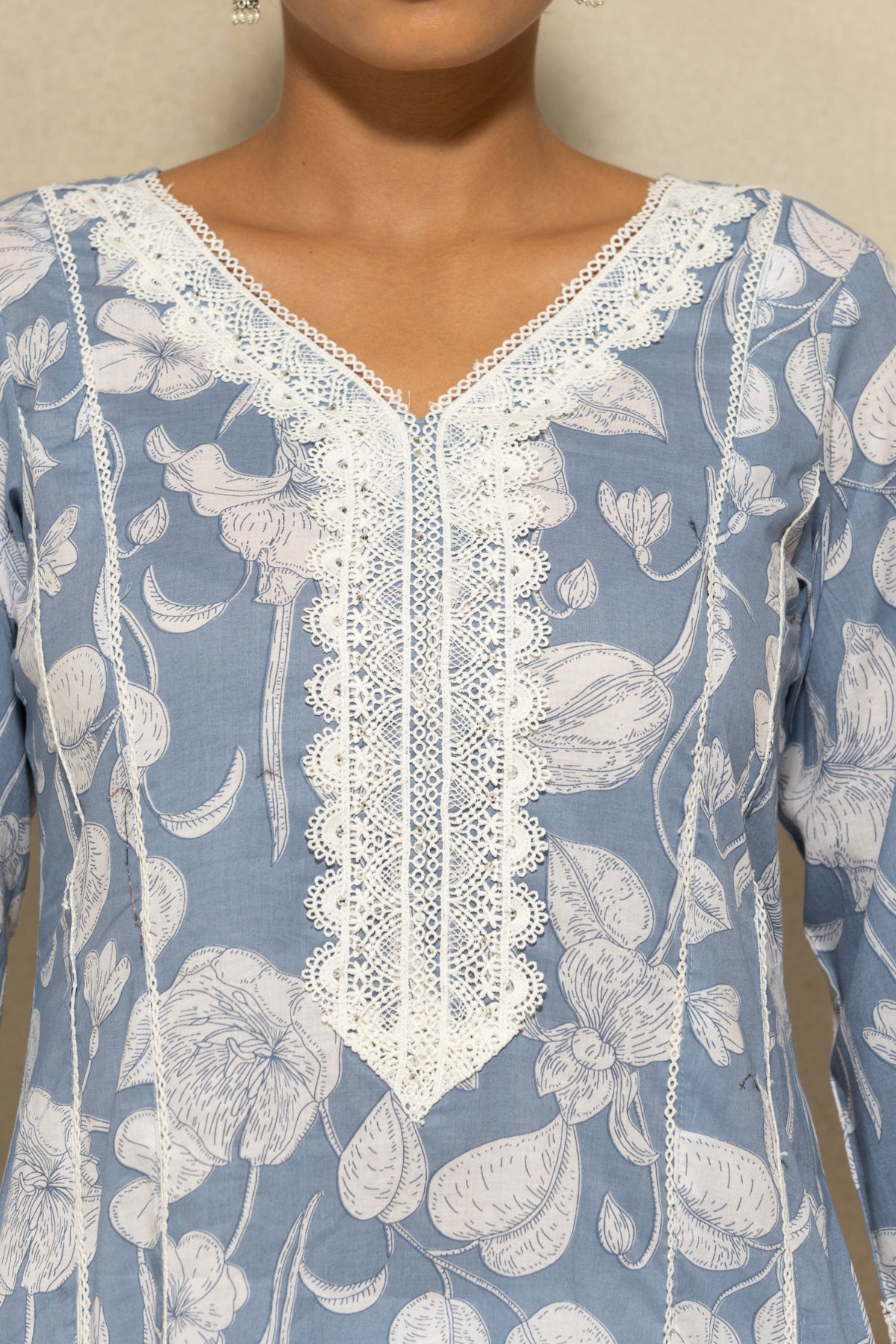 Blue Printed A-line Kurta 2 Pcs Set