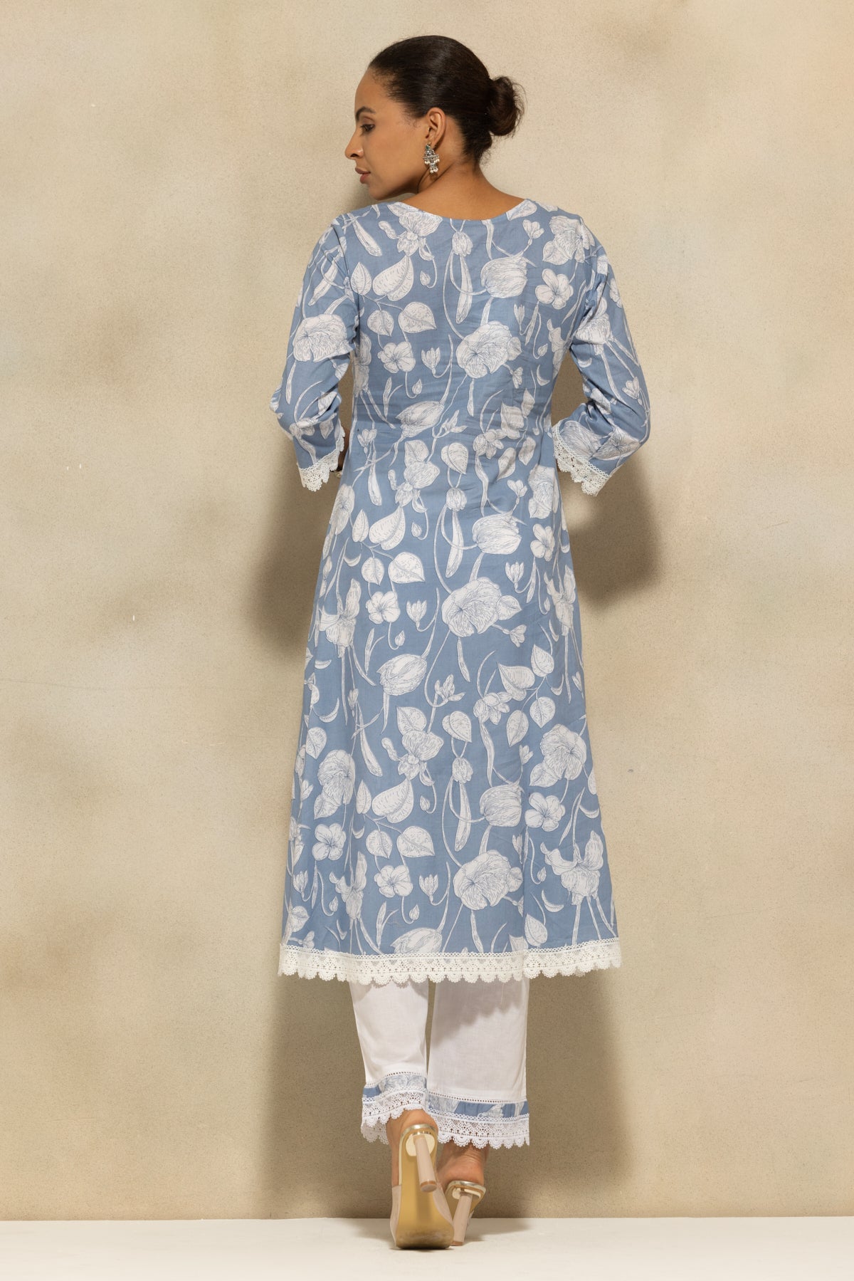 Blue Printed A-line Kurta 2 Pcs Set
