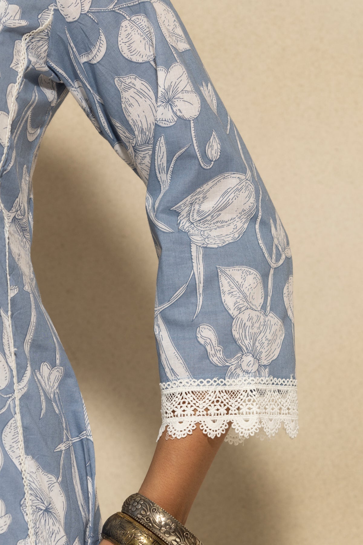 Blue Printed A-line Kurta 2 Pcs Set