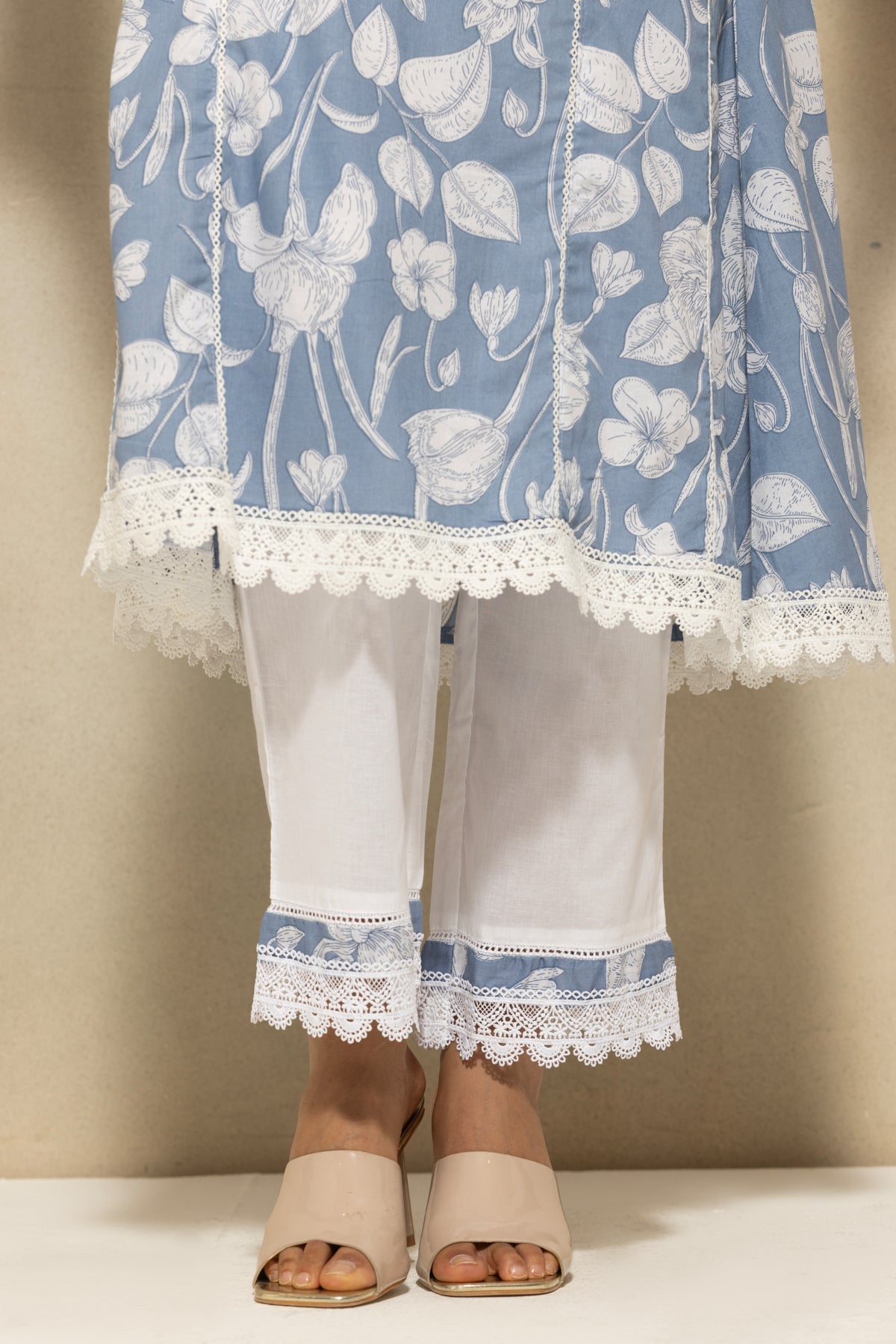 Blue Printed A-line Kurta 2 Pcs Set
