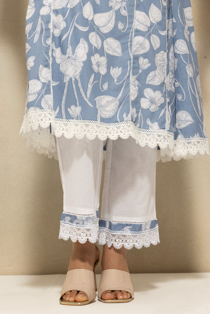 Blue Printed A-line Kurta 2 Pcs Set