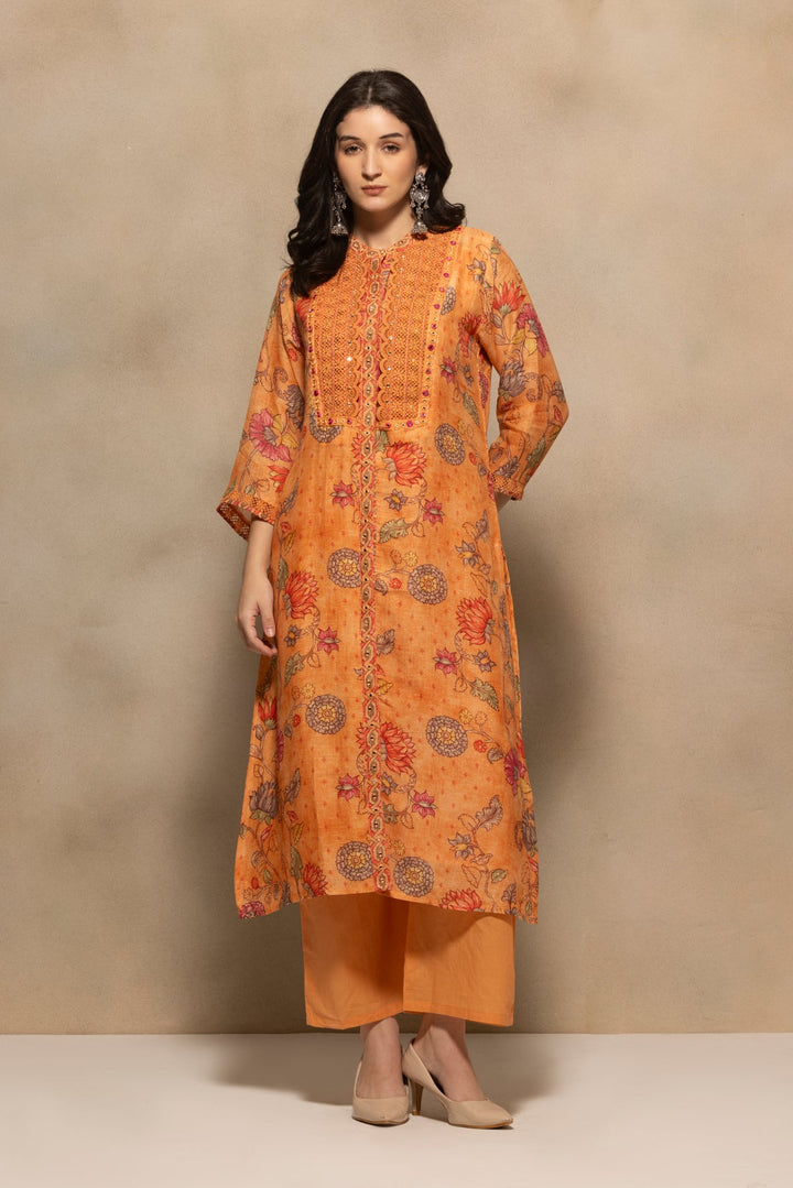 Orange Embellished Kurta 3 Pcs Set