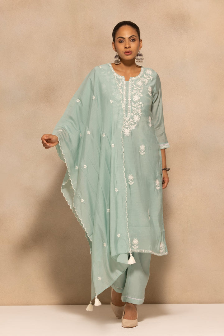 Green Embroidered Kurta 3 Pcs Set