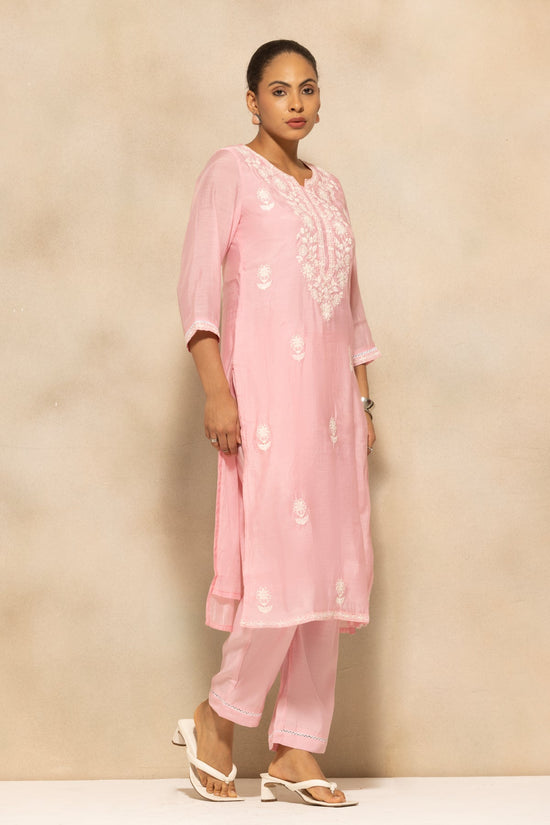 Pink Embroidered Kurta 3 Pcs Set
