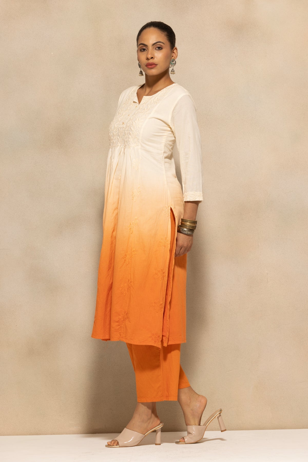 Cream Embroidered Kurta 3 Pcs Set
