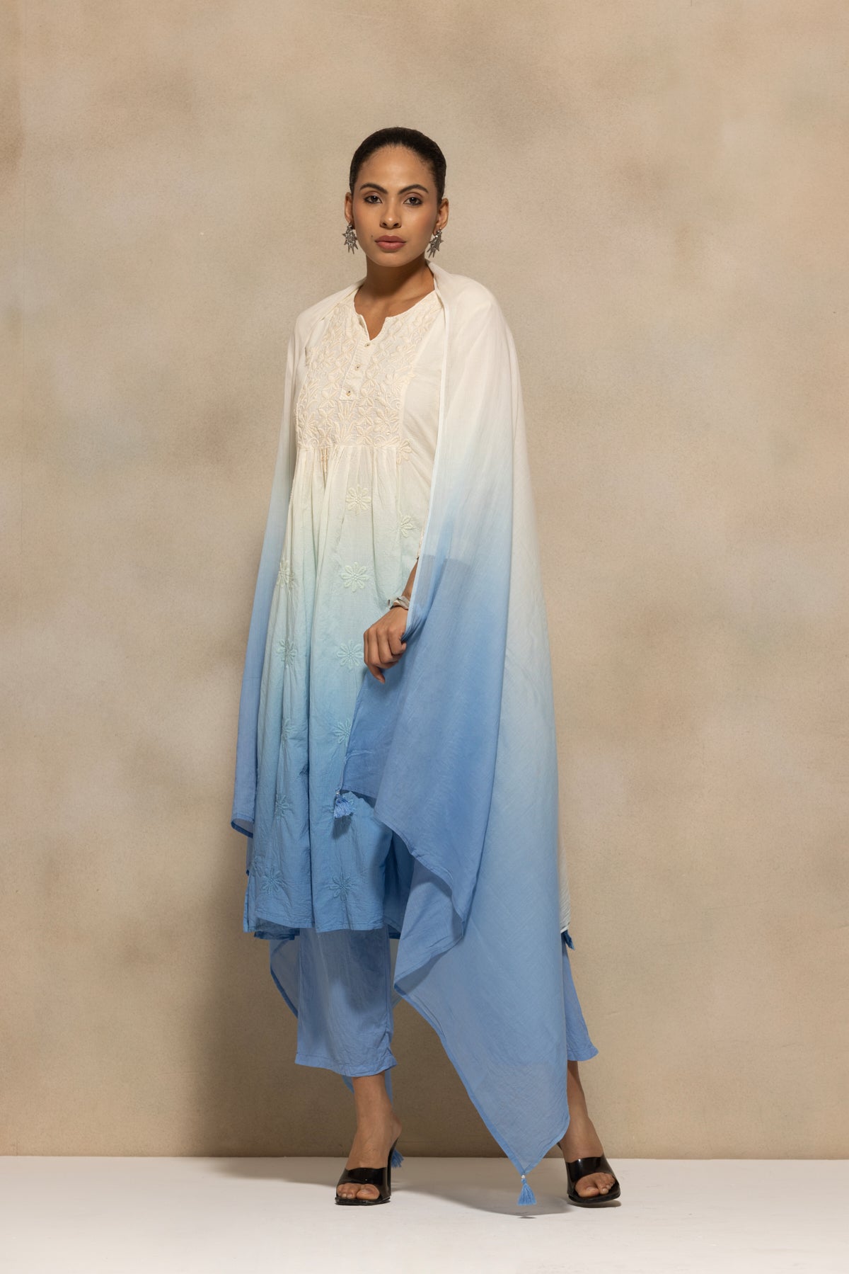 Cream Embroidered Kurta 3 Pcs Set