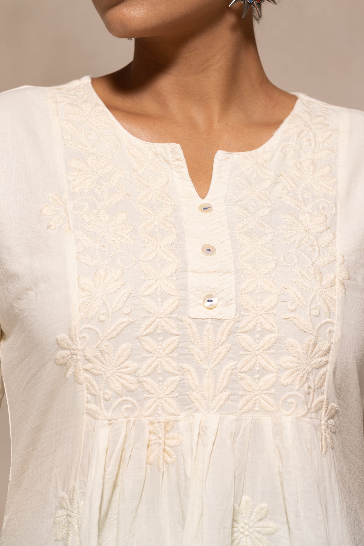 Cream Embroidered Kurta 3 Pcs Set
