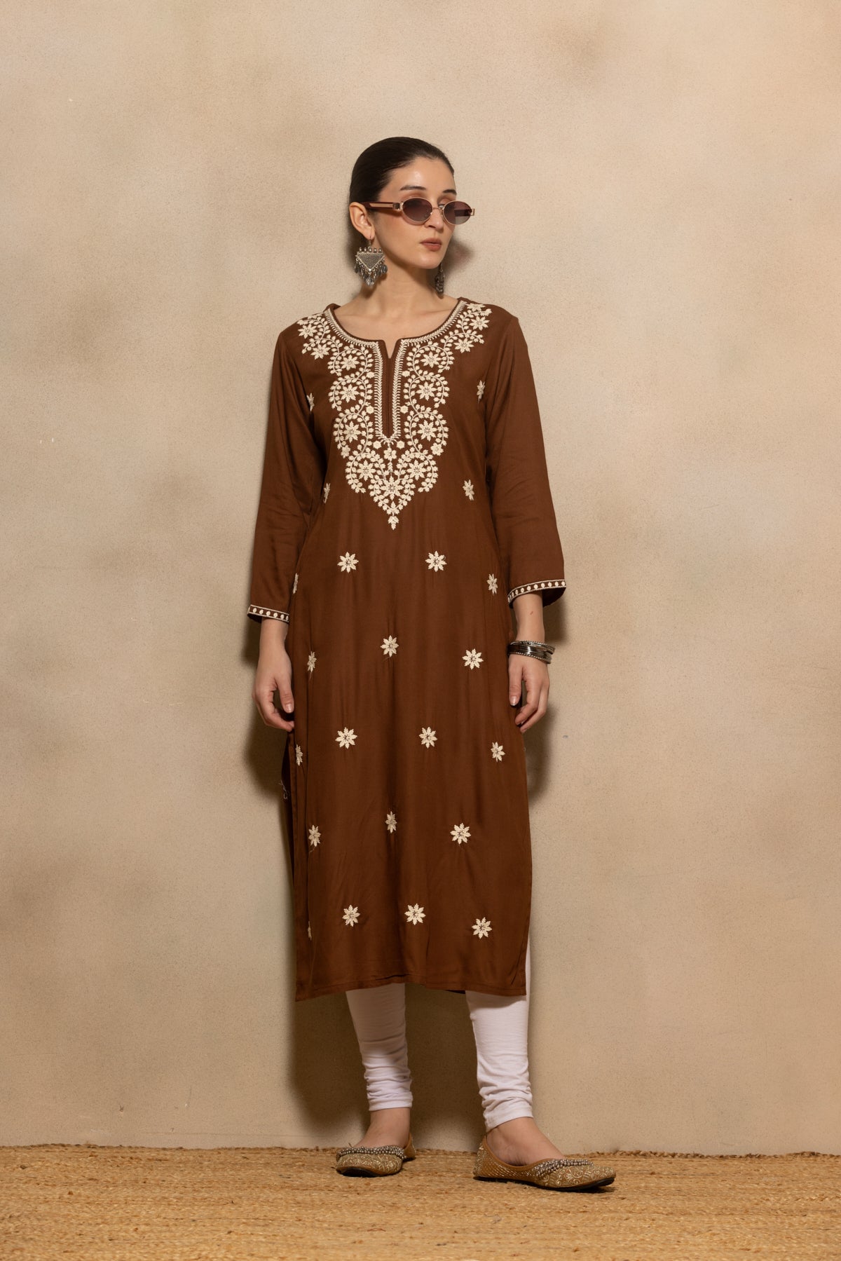 Brown Embroidered Kurta
