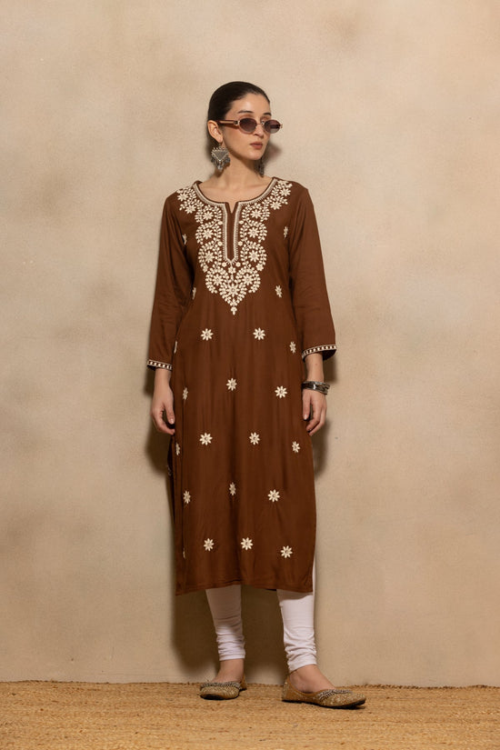 Brown Embroidered Kurta